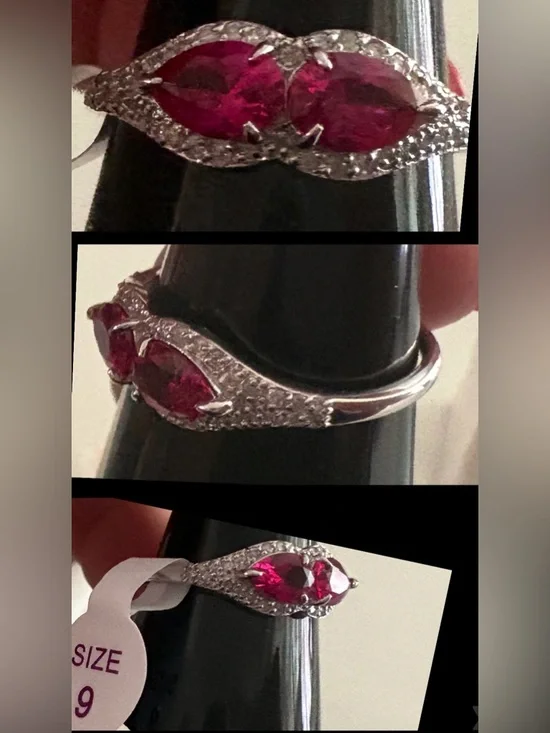 Bomb Party GENUINE DIAMOND ring, size 9, Sterling Silver & Ruby RG50646D - Picture 4 of 5